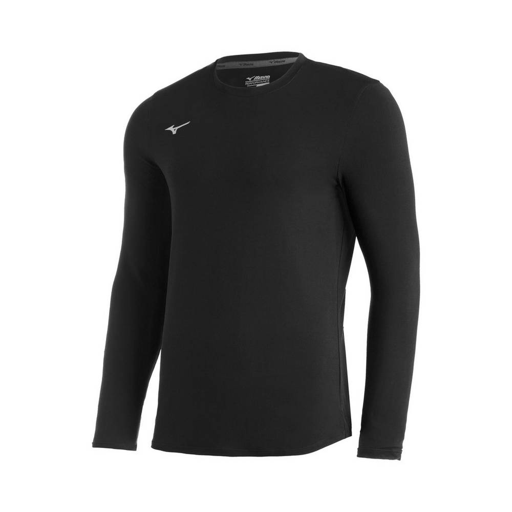 Mizuno Comp Diamond Long Sleeve Crew - Erkek Gömlek - Siyah Türkiye (XKYTHM-418)